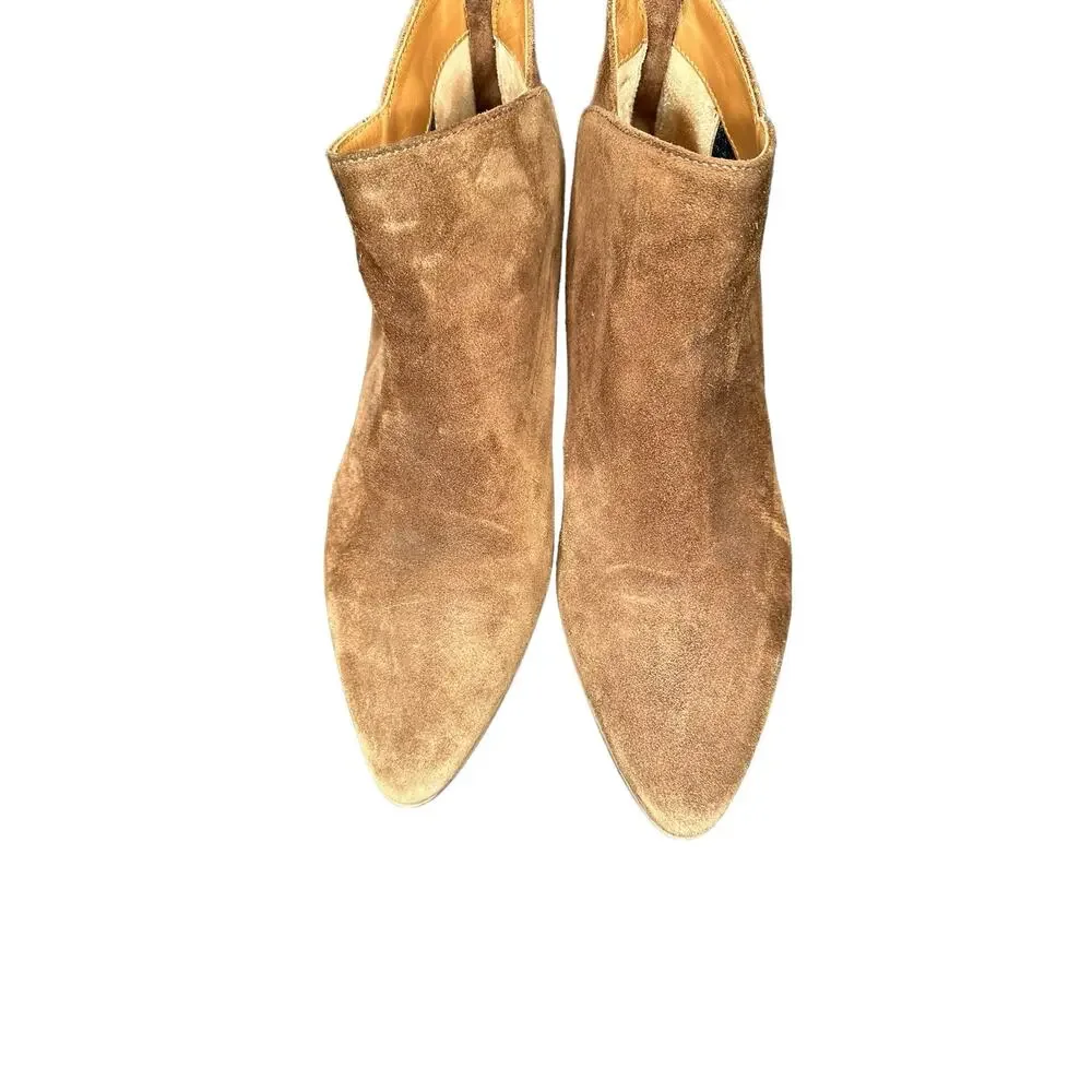 Aquatalia Brown Almond Toe Zip Up Block Heel Suede Ankle Boot Bootie Size‎ 7